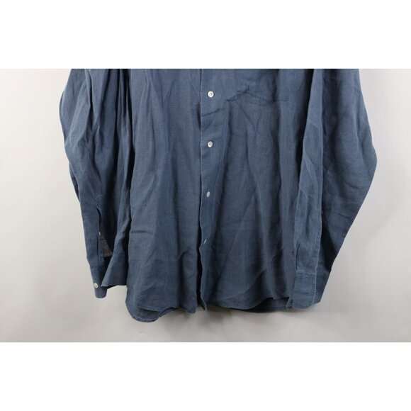 Vtg 80s 90s Banana Republic Mens L Baggy Irish Linen Collared Button Shirt Blue - Picture 3 of 12